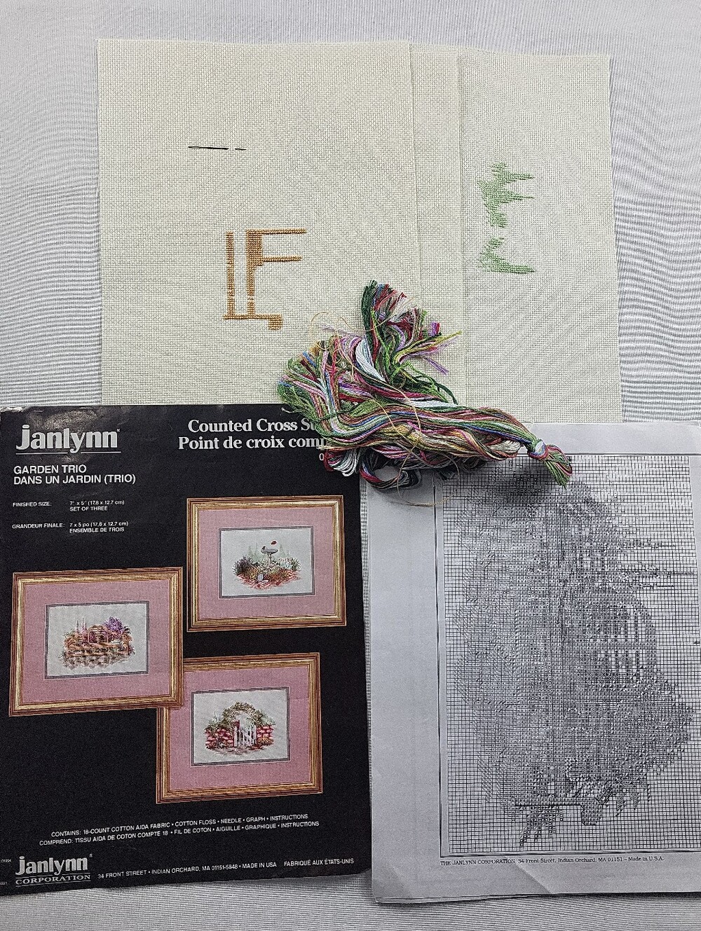 Vintage Janlynn In The Garden Trio Counted Cross Stitch Kit - Set of 3